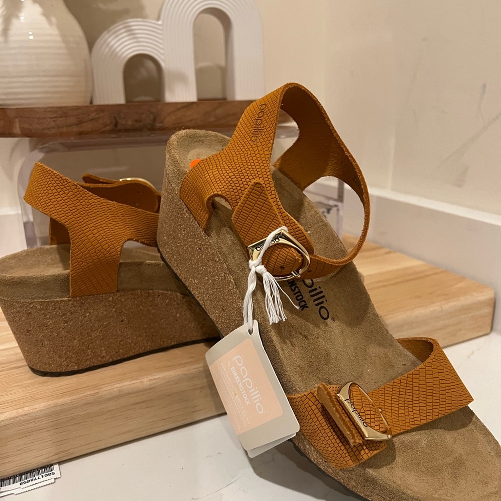 Birkenstock Papillio by Birkenstock Soley Wedge Sandal Nubuck, Orange Sz 11 - Picture 7 of 11